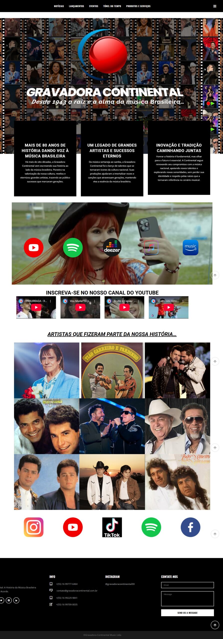 Site Gravadora Continental primeira gravadora de musica sertaneja do Brasil e desenvolvido pela equipe Webp3